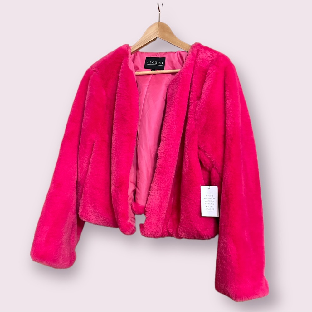 Hot Pink Fur Eloquii Jacket Coat Size 18/20 NWT